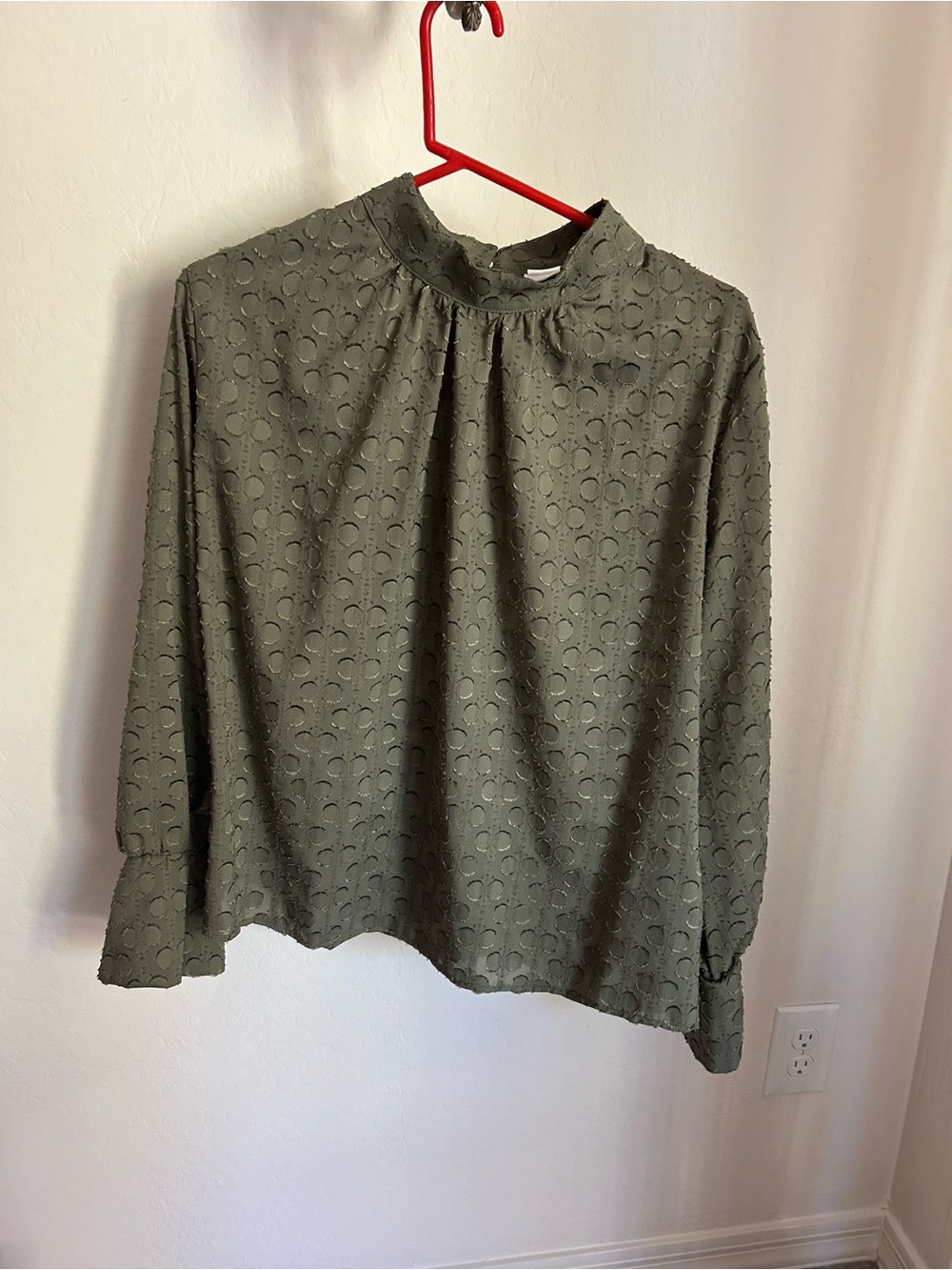 H&M Olive Eyelet Mock-Neck Long Sleeve Top
